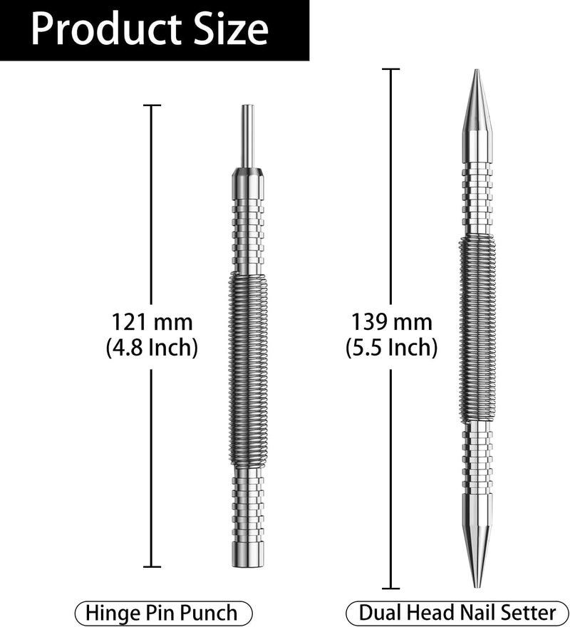 SeonFook 2PCS Dual Head Nail Setter and Hinge Pin Punch Set, 3/32" & 1/16" Hammerless Spring Loaded Nail Punch Tool Spring Nail Set 5000 PSI Striking Force Hinge Pin Removal Tool for Metal or Wood - Image 1